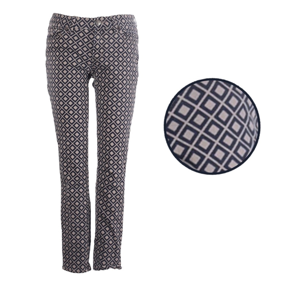 J Crew Factory Diamond Print Navy Gray Stretch Skinny Jeans Size 27